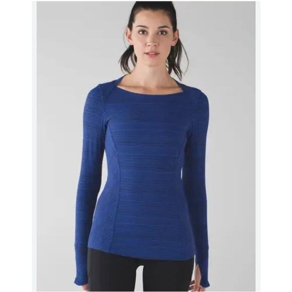 Lululemon Women’s Kanto Catch Me Long Sleeve Size 6 Kanto Striped Sapphire Blue - Picture 1 of 6